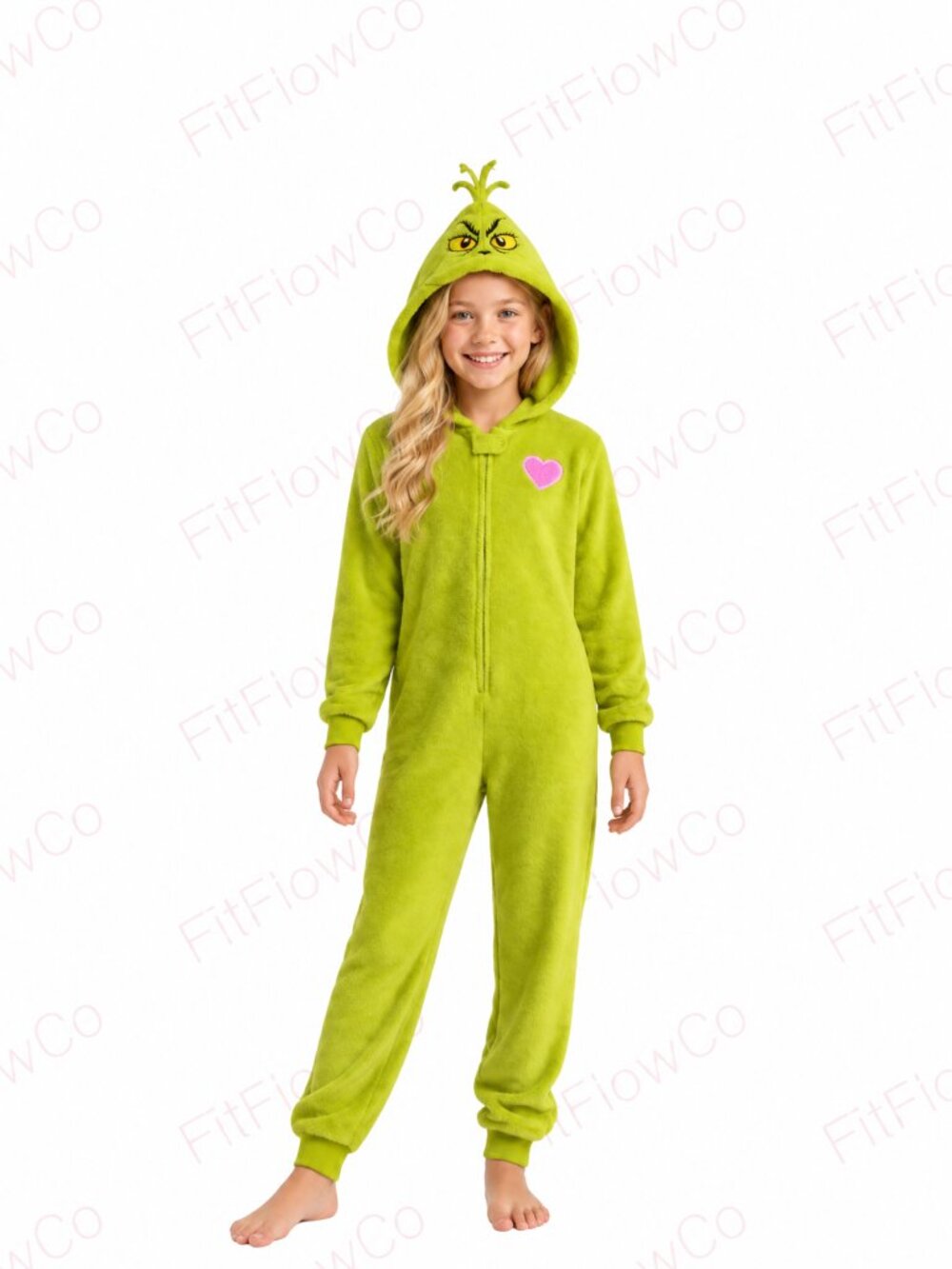 Dr. Seuss The Grinch Kids M (8) Green Plush Hooded Onesie Pajamas Costume